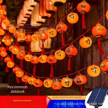 Díszítő napelemes lámpa – Persimmon alakú jókívánság zacskóval, IP43, 110V, élettartam 5000 h