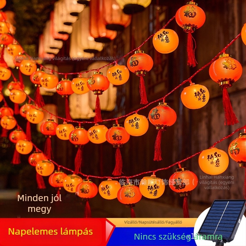 Díszítő napelemes lámpa – Persimmon alakú jókívánság zacskóval, IP43, 110V, élettartam 5000 h