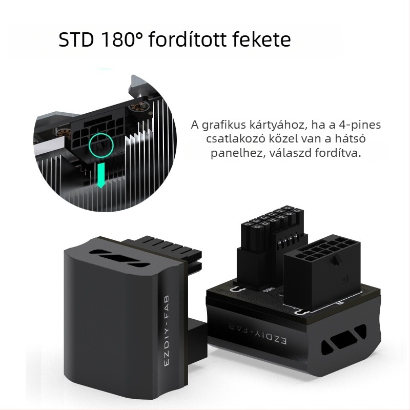 12-pins kormányfej RTX4090 grafikus kártya tápcsatlakozójához, 16-pin 12+4P, 180° hajlat, ABS anyag