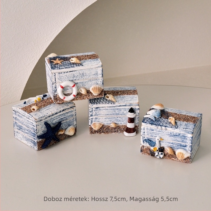 Ékszertároló doboz, modell HX0351, fa, fedővel, nordic stílus, kapacitás 0,18 L