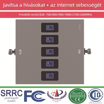 Mobiltelefon-jelerősítő, ötfrekvenciás, beltéri használatra, lefedettség 100–1000 m², támogja a 2G/3G/4G/5G hálózatokat, modell Sty-gsm/dcs 900-1800