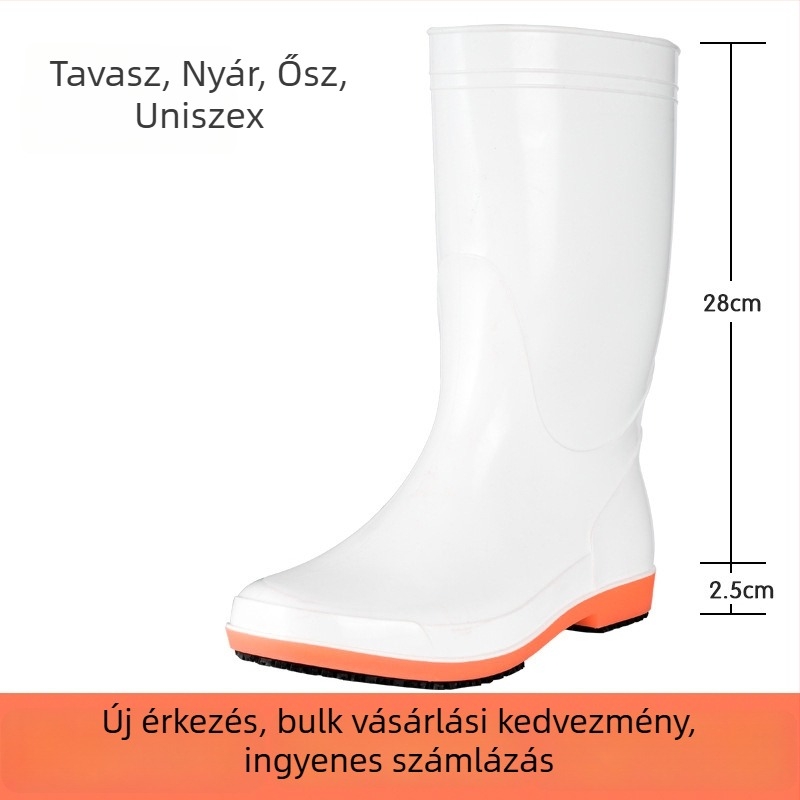 Konyhai PVC magas szárú esőcsizma – csúszásmentes, vízálló és olajálló, professzionális szakács cipő gumírozott talppal