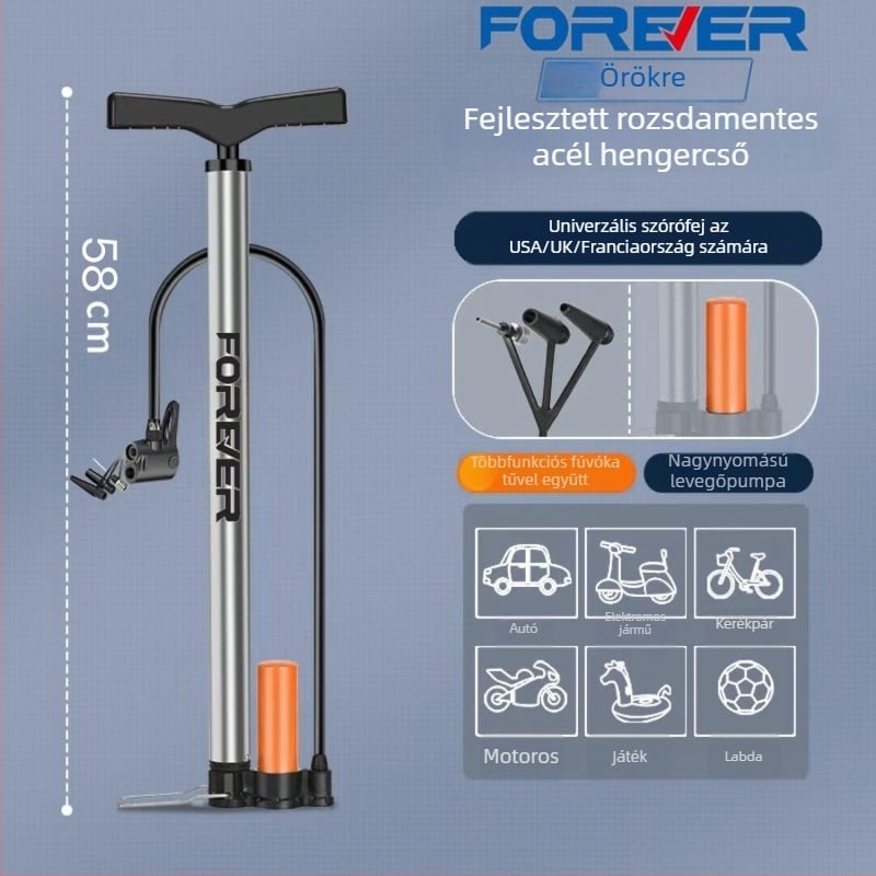 Magasnyomású kézi pumpa kerékpárhoz, elektromos kerékpárhoz, motorkerékpárhoz, autóhoz, háztartási használatra és kosárlabdához – többfunkciós