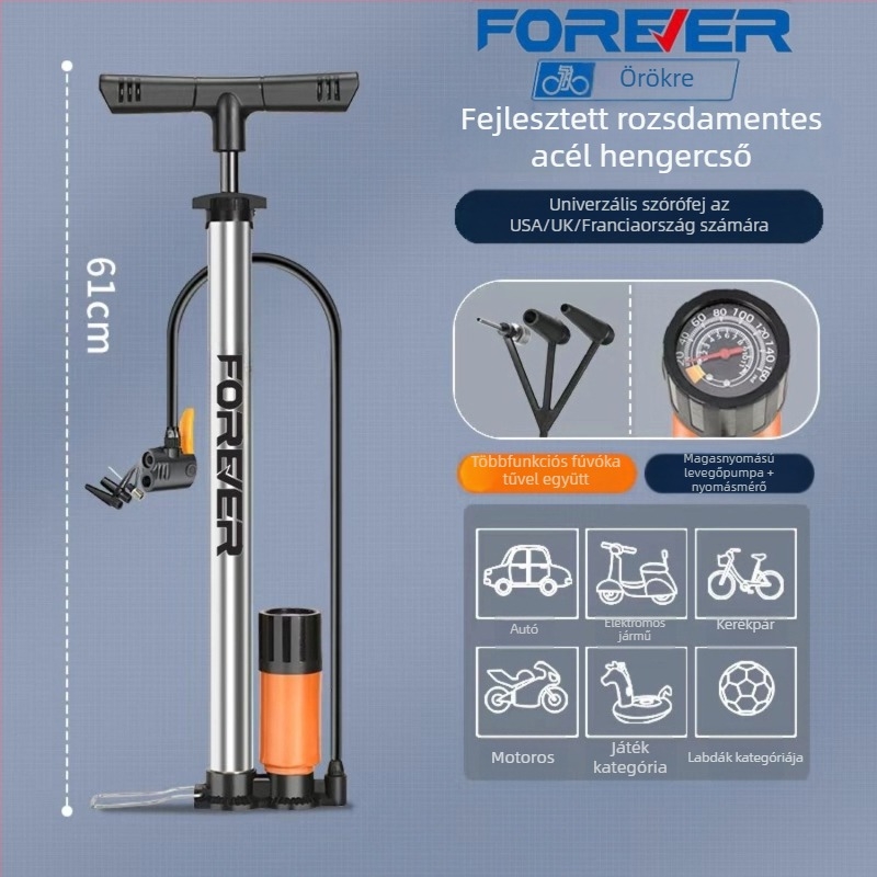 Magasnyomású kézi pumpa kerékpárhoz, elektromos kerékpárhoz, motorkerékpárhoz, autóhoz, háztartási használatra és kosárlabdához – többfunkciós