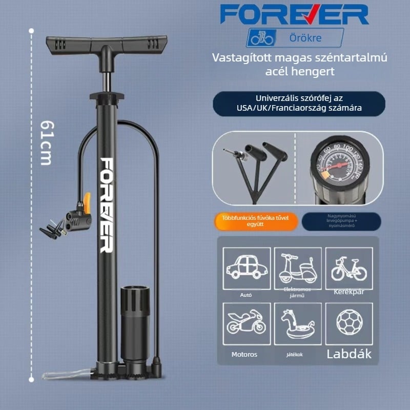 Magasnyomású kézi pumpa kerékpárhoz, elektromos kerékpárhoz, motorkerékpárhoz, autóhoz, háztartási használatra és kosárlabdához – többfunkciós