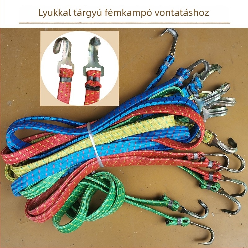 Kerékpár poggyászheveder, gumiból, hosszok 1.0-1.8 m, kampók: vasból, huzalból és perforált vasból, teherbírás 40 kg