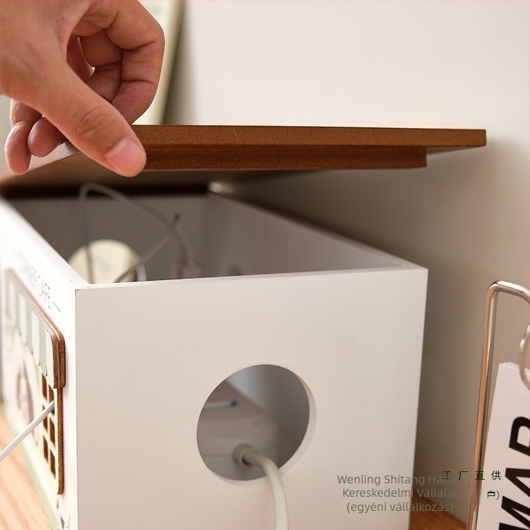 Íróasztali kábel rendező doboz – fa kábelköteg tároló, modern minimalist stílus, modell 985, kapacitás 18 L, mintázat 69850