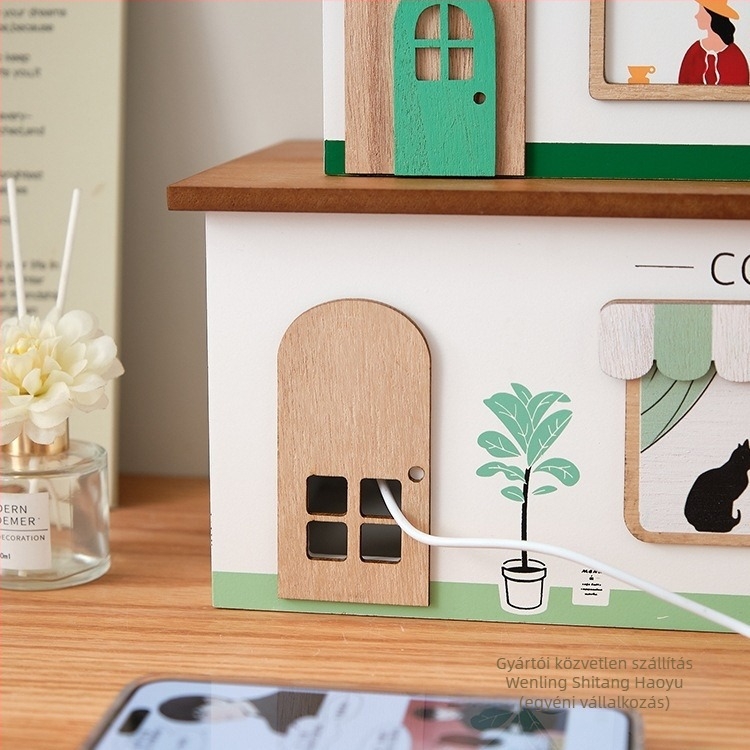 Íróasztali kábel rendező doboz – fa kábelköteg tároló, modern minimalist stílus, modell 985, kapacitás 18 L, mintázat 69850