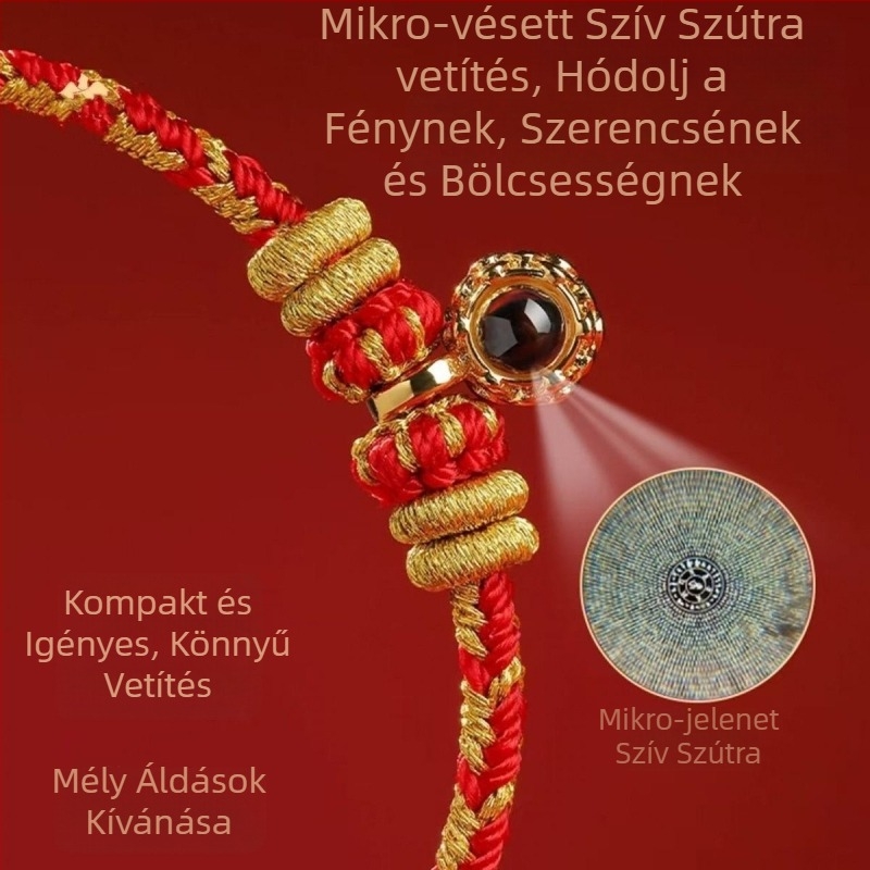 Piros madzagból készült karkötő a Ló éve alkalmából, nyolc védőisten, 12 zodiákus gyöngy, mikrofaragott és projekciós gyöngyök, kézzel kötve.