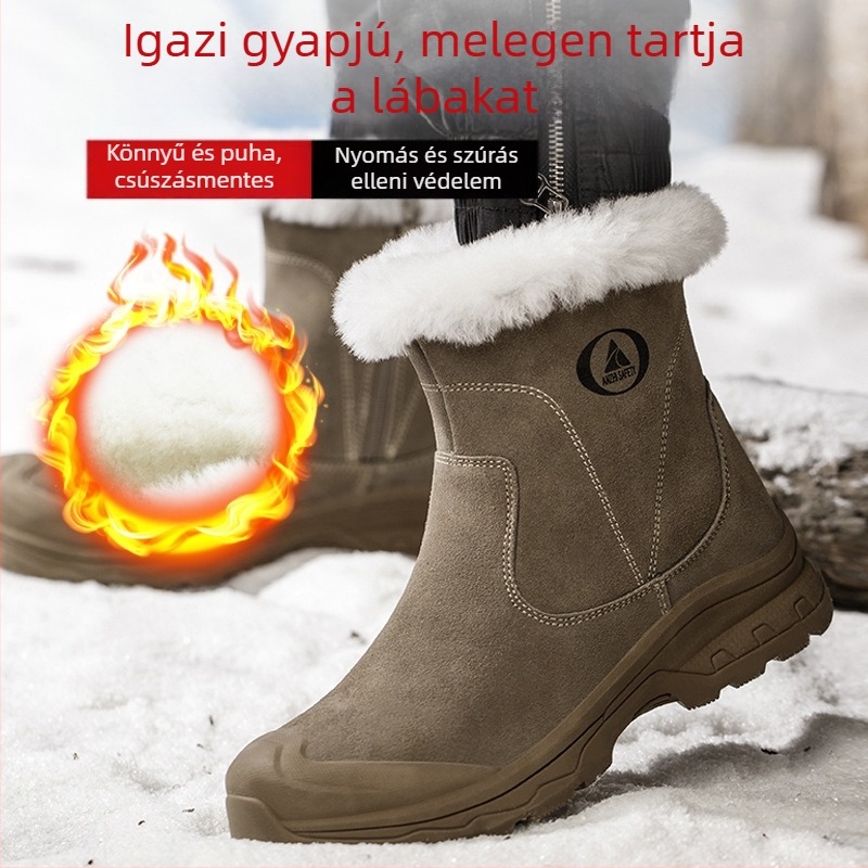 Férfi téli biztonsági cipő gyapjú béléssel, acél orral, ütésálló, perforációálló, csúszásmentes