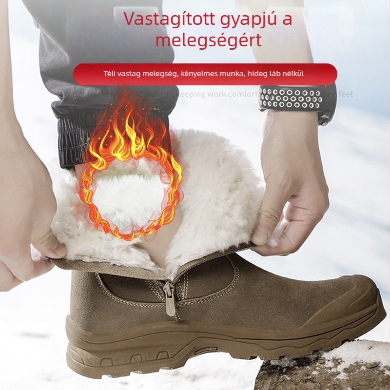 Férfi téli biztonsági cipő gyapjú béléssel, acél orral, ütésálló, perforációálló, csúszásmentes