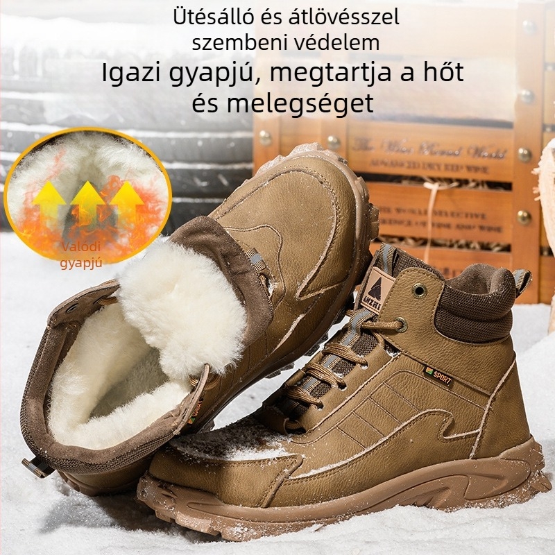 Férfi téli biztonsági cipő gyapjú béléssel, acél orral, ütésálló, perforációálló, csúszásmentes