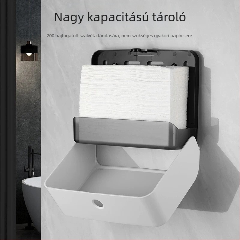 ABS falra szerelhető papírzsepi tartó, lyukasztás nélküli, vízálló, multifunkcionális, modell 4015