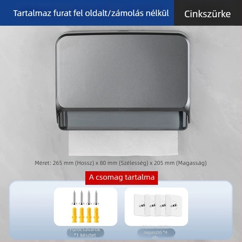 ABS falra szerelhető papírzsepi tartó, lyukasztás nélküli, vízálló, multifunkcionális, modell 4015