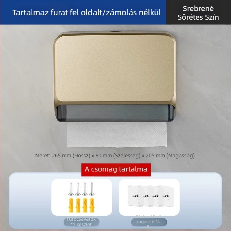 ABS falra szerelhető papírzsepi tartó, lyukasztás nélküli, vízálló, multifunkcionális, modell 4015