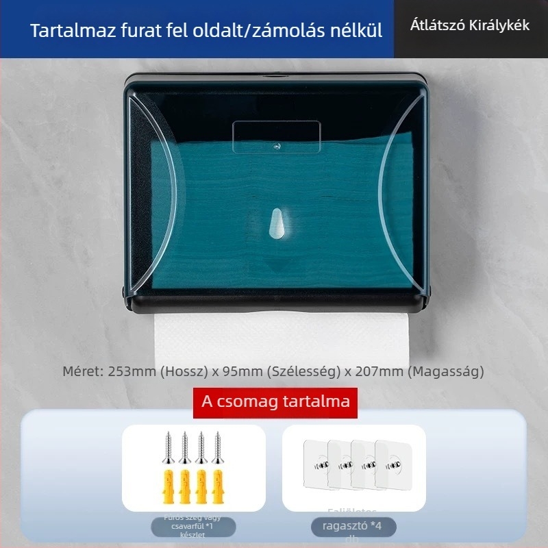 ABS falra szerelhető papírzsepi tartó, lyukasztás nélküli, vízálló, multifunkcionális, modell 4015