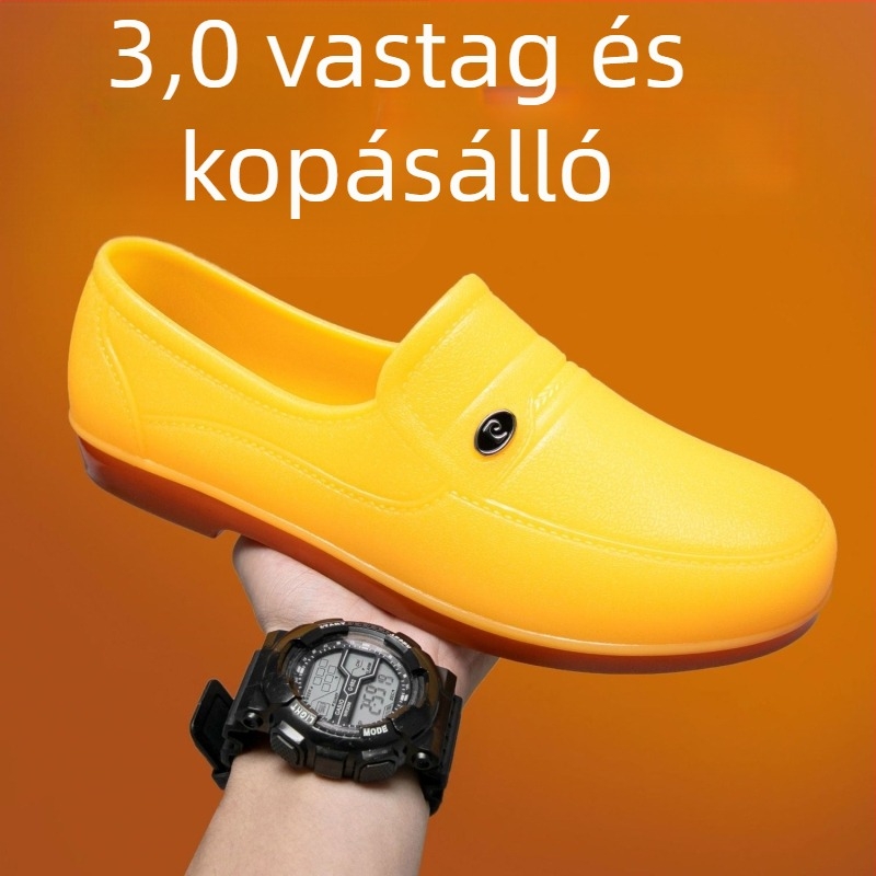 Férfi rövid esőcsizma: PVC felsőrész, gumírozott talp, vízálló, csúszásmentes, kopásálló