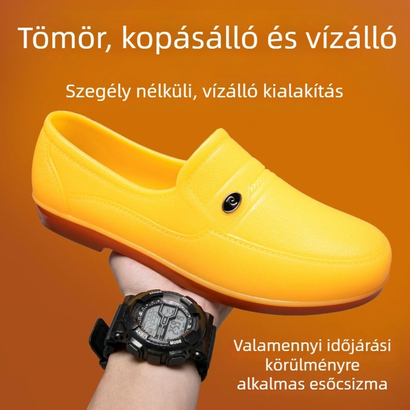 Férfi rövid esőcsizma: PVC felsőrész, gumírozott talp, vízálló, csúszásmentes, kopásálló