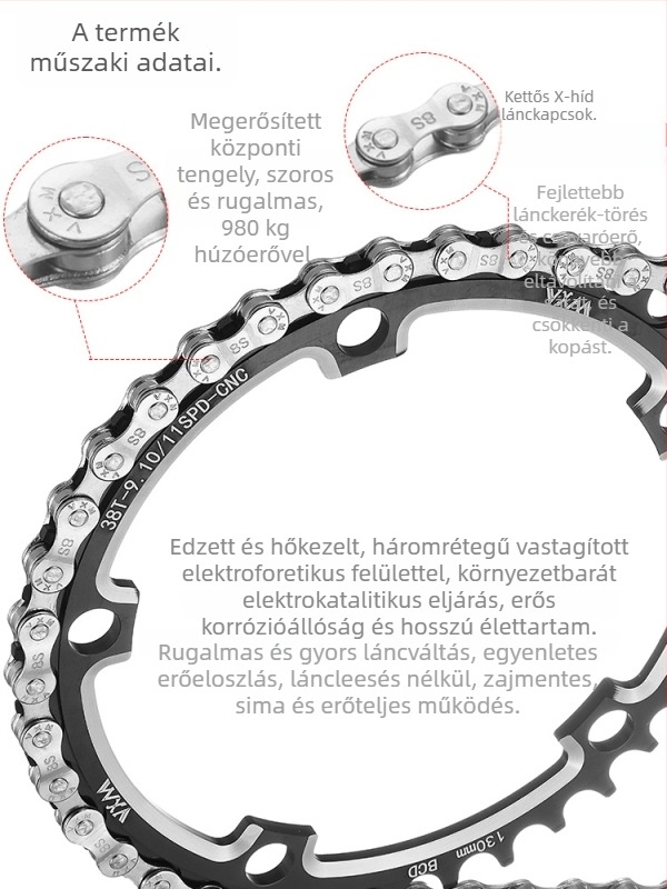 Hegyi és országúti kerékpárlánc, 8 sebesség, Szakasz 116, Lépés 7.2, Szénacél
