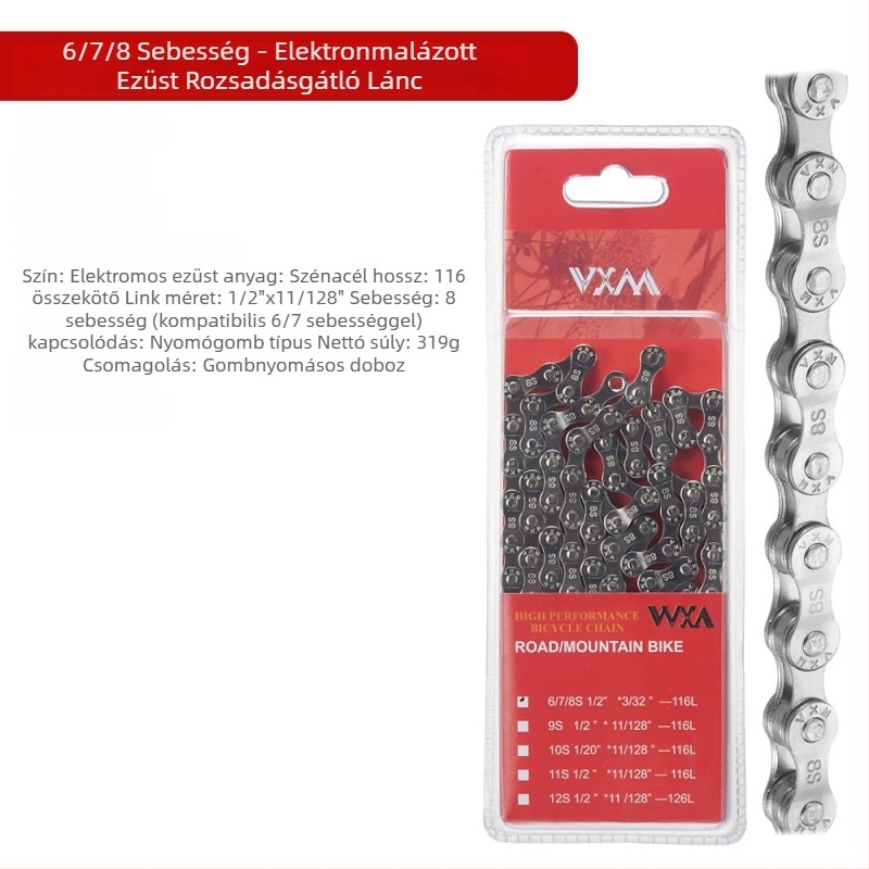 Hegyi és országúti kerékpárlánc, 8 sebesség, Szakasz 116, Lépés 7.2, Szénacél