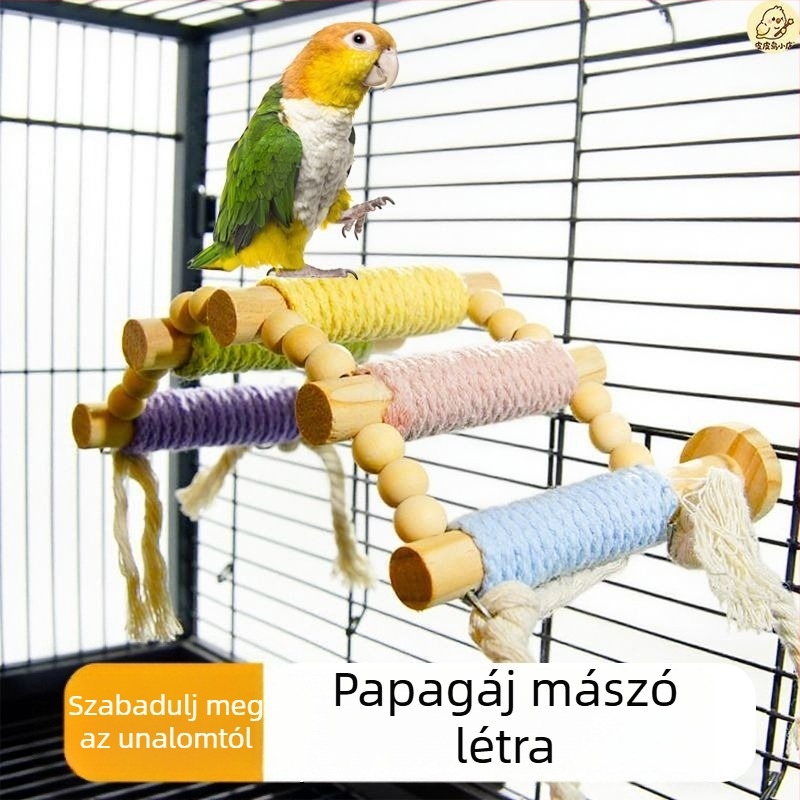 Papagáj mászó létra — tömörfa és kenderv kötél, makaron dizájn — Madárketrec kiegészítő felnőtt madarak számára