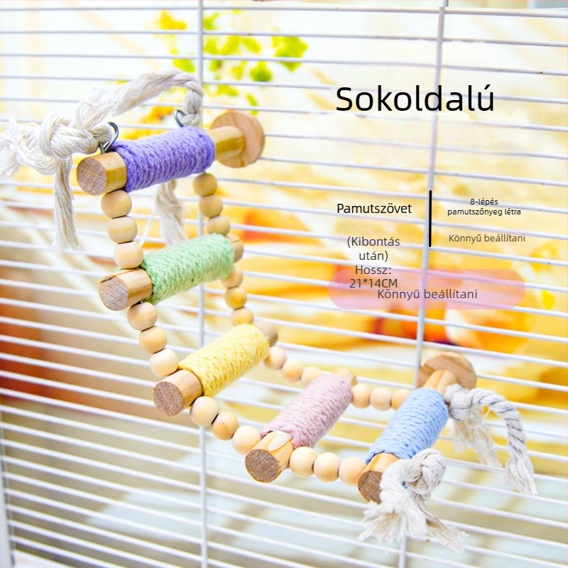 Papagáj mászó létra — tömörfa és kenderv kötél, makaron dizájn — Madárketrec kiegészítő felnőtt madarak számára