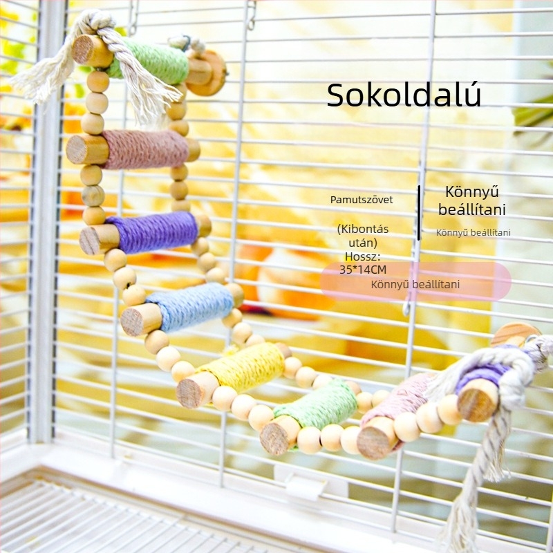 Papagáj mászó létra — tömörfa és kenderv kötél, makaron dizájn — Madárketrec kiegészítő felnőtt madarak számára