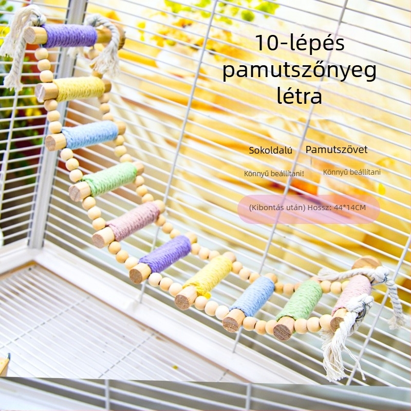 Papagáj mászó létra — tömörfa és kenderv kötél, makaron dizájn — Madárketrec kiegészítő felnőtt madarak számára