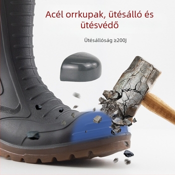 PVC munkavédelmi esőcsizma acélorrával, magas szárú, műanyag talppal, vízálló és csúszásmentes