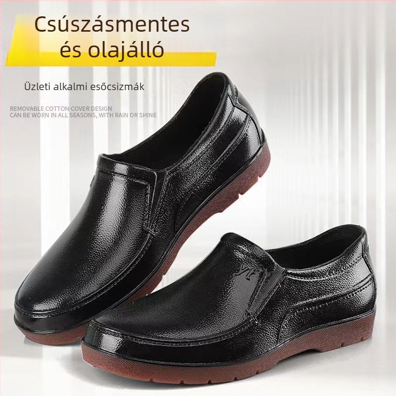Férfi esőcsizmák, vízálló PVC felsőrész, alacsony szárú, PVC talp, csúszásmentes