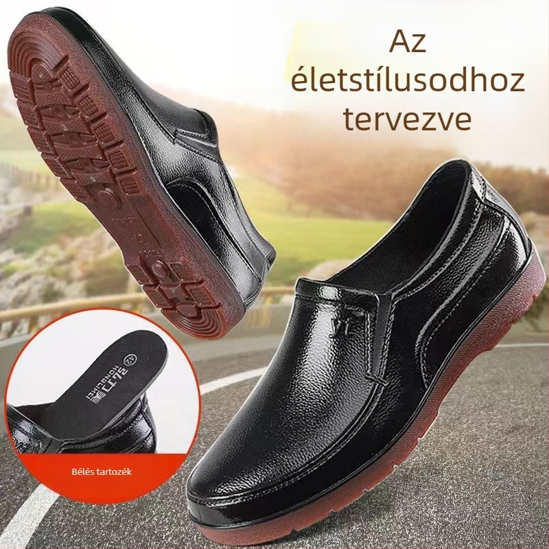 Férfi esőcsizmák, vízálló PVC felsőrész, alacsony szárú, PVC talp, csúszásmentes