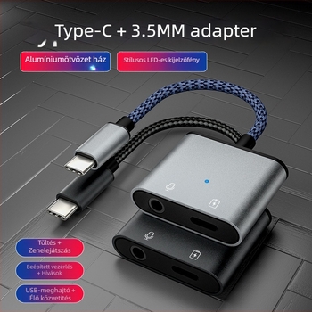 Type-C hangadapter 3,5 mm jackkal, 2-in-1 fejhallgató csatlakozó, Android-kompatibilitás, U-Shield, 60W