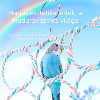 Papagájmászó játék lengőgyűrűkkel és tartóval