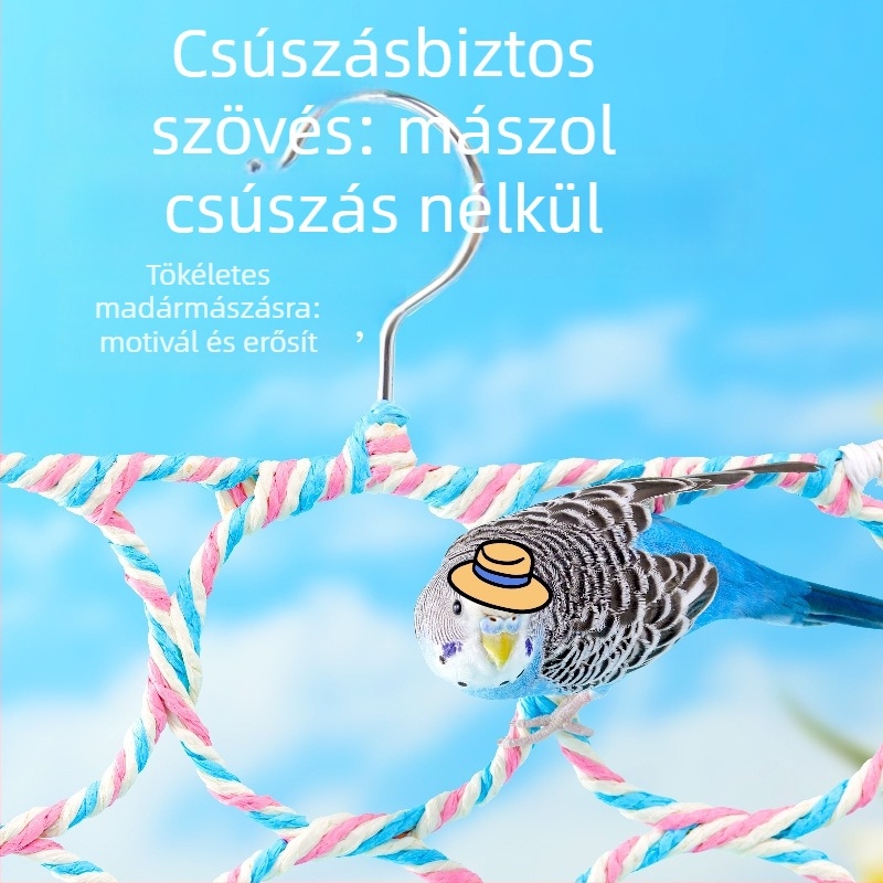 Papagájmászó játék lengőgyűrűkkel és tartóval