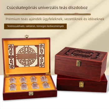 Hua Juhong ajándékdoboz üreges mandarinhéj dizájnal, fa teás doboz, 6- vagy 8 rekeszes, logóval kész