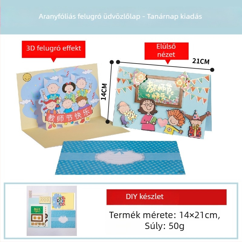 Tanárnapi üdvözlő kártya papírból kivágott virággal, DIY mini kártya, négy színes nyomtatás, kiváló minőségű áldás