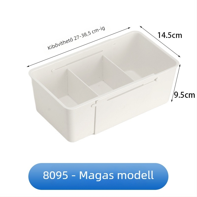 Fiókban tároló doboz, japán stílus, rekeszes, PP műanyag, 2 literes kapacitás, modellek 8094 keskeny és 8095 széles