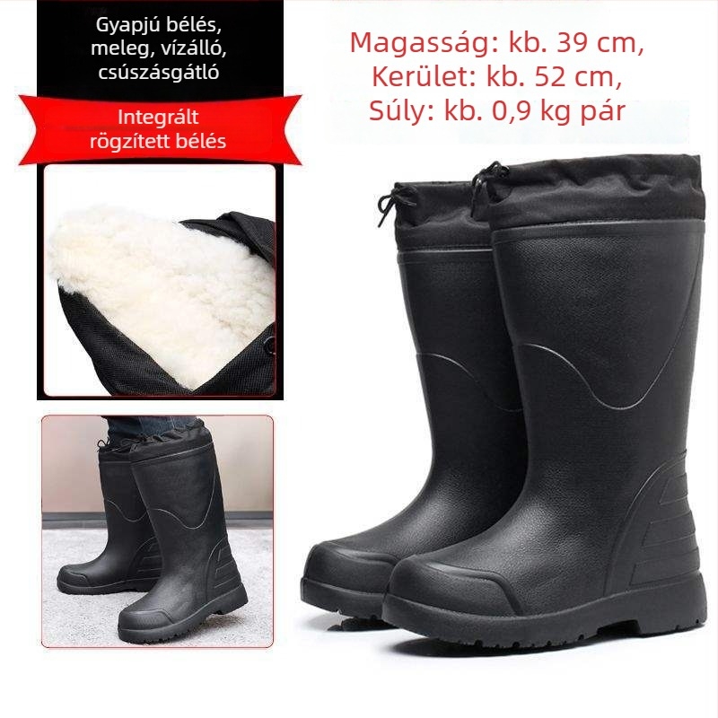 Magas talpú habos esőcsizma egyrészes kivitelben, fleece béléssel, négy évszakos, csúszásmentes, vízálló és olajálló lábbeli élelmiszeriparnak
