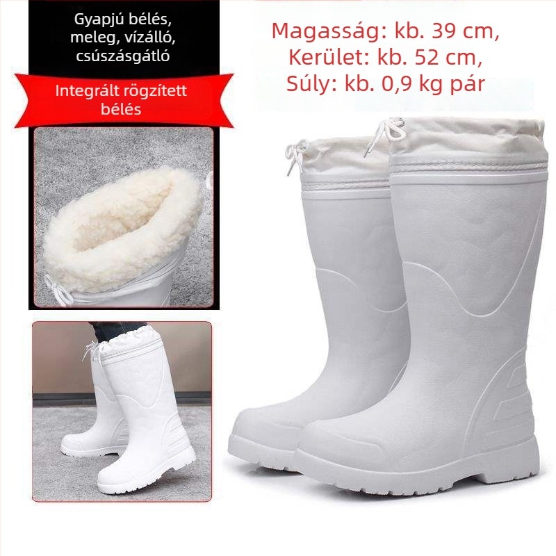 Magas talpú habos esőcsizma egyrészes kivitelben, fleece béléssel, négy évszakos, csúszásmentes, vízálló és olajálló lábbeli élelmiszeriparnak