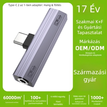 Huaynag electronic C2cfaf USB-C hangátalakító mobiltelefonokhoz — 3,5 mm hangkimenet és töltés, 2 az 1-ben, kompatibil iPhone 17-tel és más USB-C készülékekkel