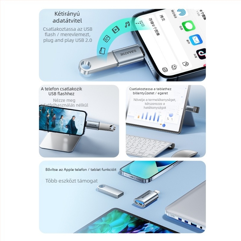 Lightning-USB-OTG adapter USB-C PD töltéssel okostelefonokhoz