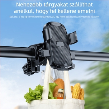 Kerékpáros telefontartó rezgéscsillapítással és esernyő tartozékkal