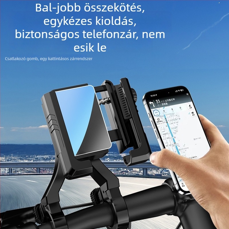 Kerékpártelefon-tartó rezgéscsillapítással, univerzális kormánytartó, műanyag kivitel