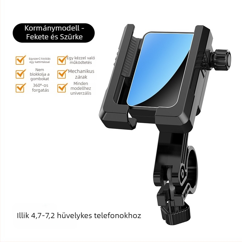Kerékpártelefon-tartó rezgéscsillapítással, univerzális kormánytartó, műanyag kivitel