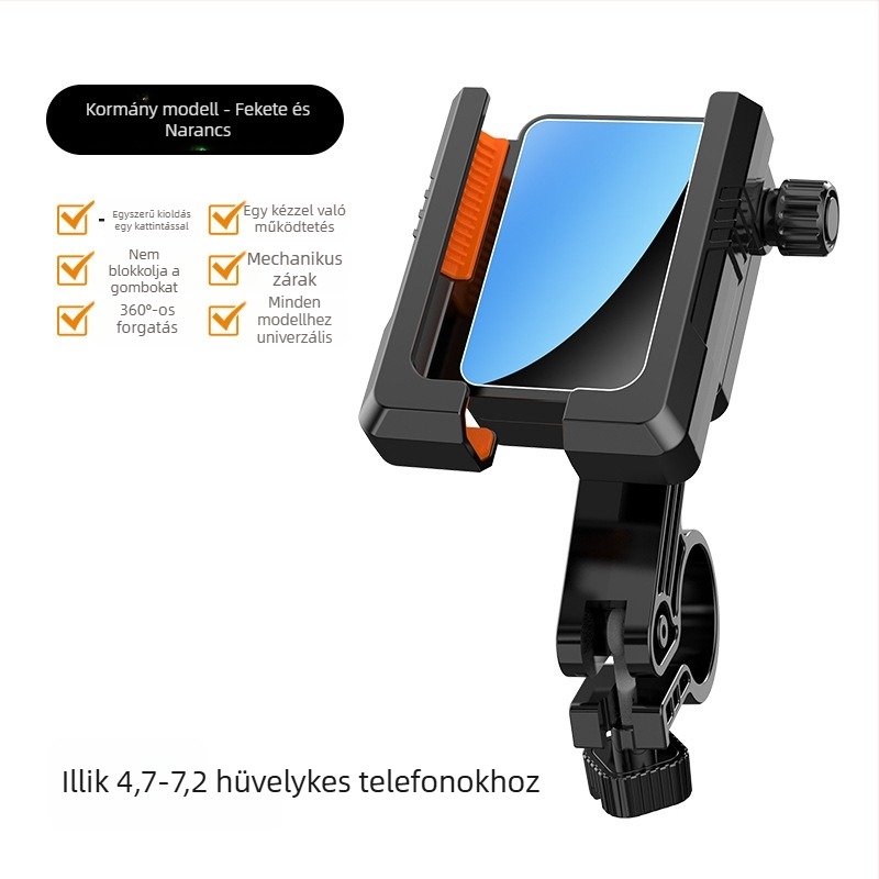 Kerékpártelefon-tartó rezgéscsillapítással, univerzális kormánytartó, műanyag kivitel