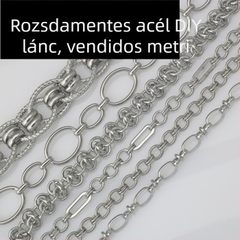 Rozsdamentes acél lánc nyaklánc - kézzel készített, domborított minta, személyre szabható, uniszex, DIY ékszer
