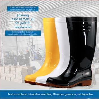 PVC esőcsizma, magas cső, egységes öntött talp, csúszásmentes és kopásálló