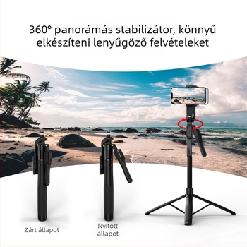 K29 Bluetooth Önjselfie Pálca Kézi Stabilizátorral, Antivibráció, LED Világítás, Ötvözet Test, Távirányítóval, Univerzális Padlón Állvány