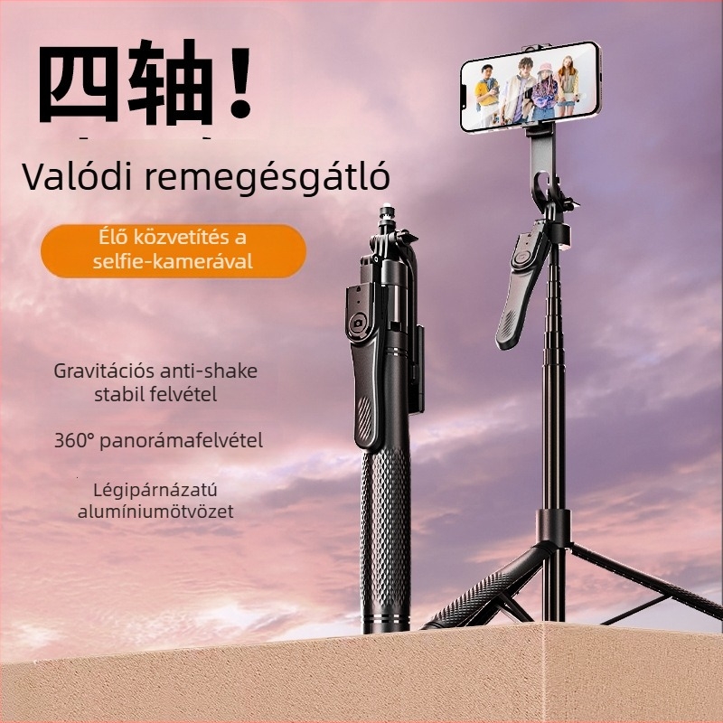 K29 Bluetooth Önjselfie Pálca Kézi Stabilizátorral, Antivibráció, LED Világítás, Ötvözet Test, Távirányítóval, Univerzális Padlón Állvány