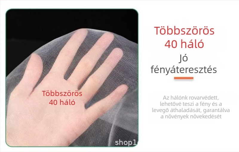 Polietilén rovarvédő háló növényházhoz (Anyag: polietilén; Szemméret: 14–120 mesh; Drótátmérő: 10–20; Termékszám: 001; Élettartam: 3–5 év)